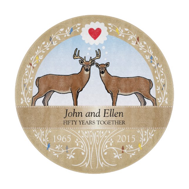 Personalized 50th Wedding Anniversary, Buck & Doe Cutting Board (Front)