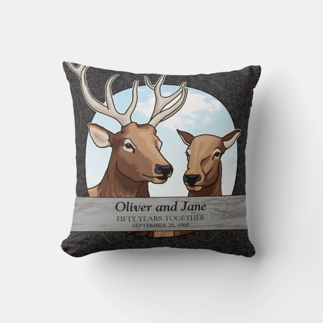 Personalized 50th Wedding Anniversary, Elk Throw Pillow (Front)