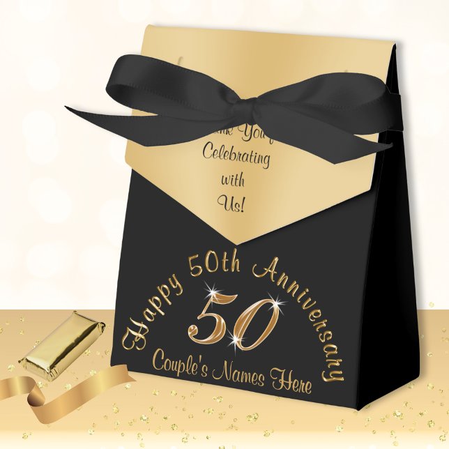 Personalized, 50th Wedding Anniversary Favour Boxe Favor Box (50th anniversary boxes. Personalized Gold and Black Anniversary. 50th anniversary favor boxes. )