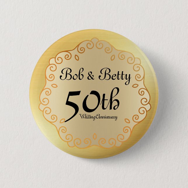 Personalized 50th Wedding Anniversary Gold 2 Inch Round Button (Front)