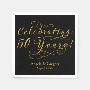 Personalized 50th Wedding Anniversary Gold Black Napkin