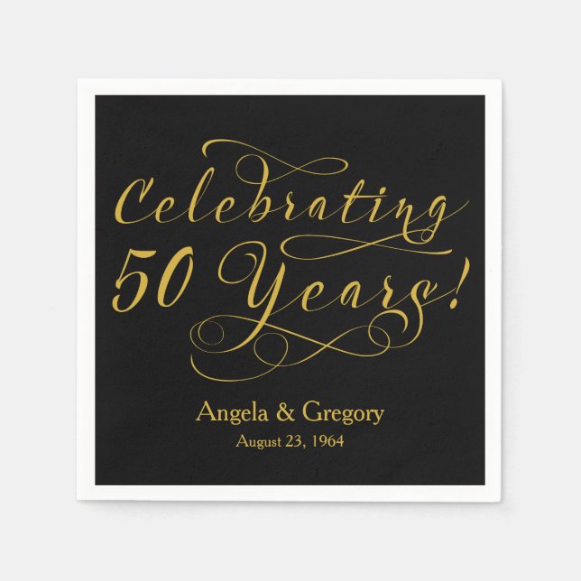 Personalized 50th Wedding Anniversary Gold Black Napkin (Front)