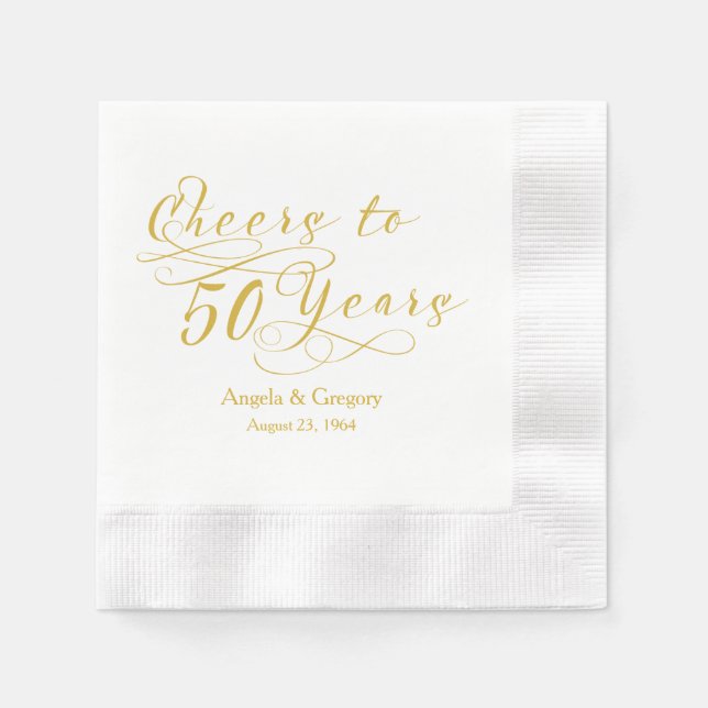 Personalized 50th Wedding Anniversary Gold Cheers Napkin (Front)