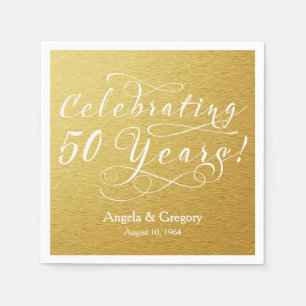 Personalized 50th Wedding Anniversary Gold White Napkin