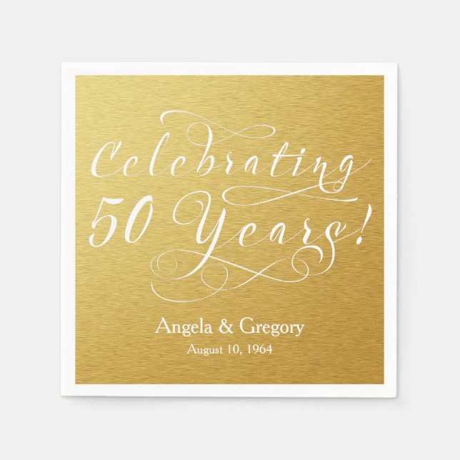 Personalized 50th Wedding Anniversary Gold White Napkin (Front)