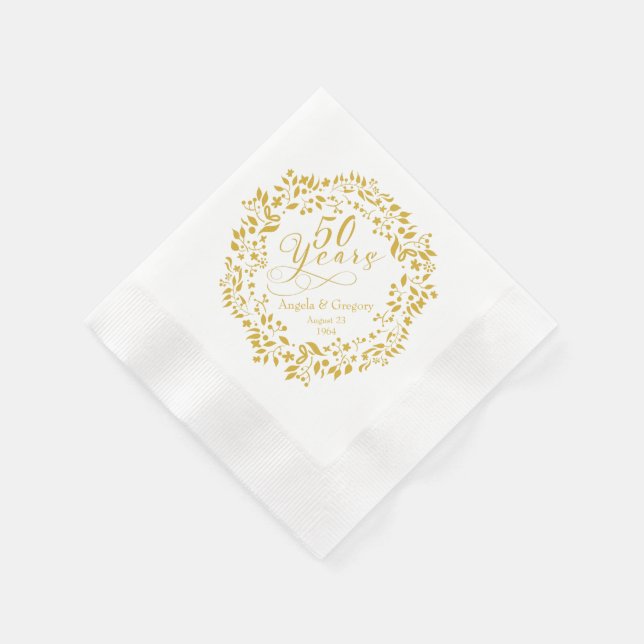 Personalized 50th Wedding Anniversary Gold Wreath Napkin (Corner)