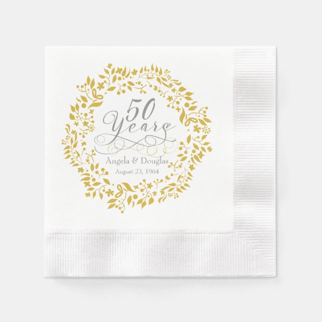 Personalized 50th Wedding Anniversary Gold Wreath Napkin (Front)