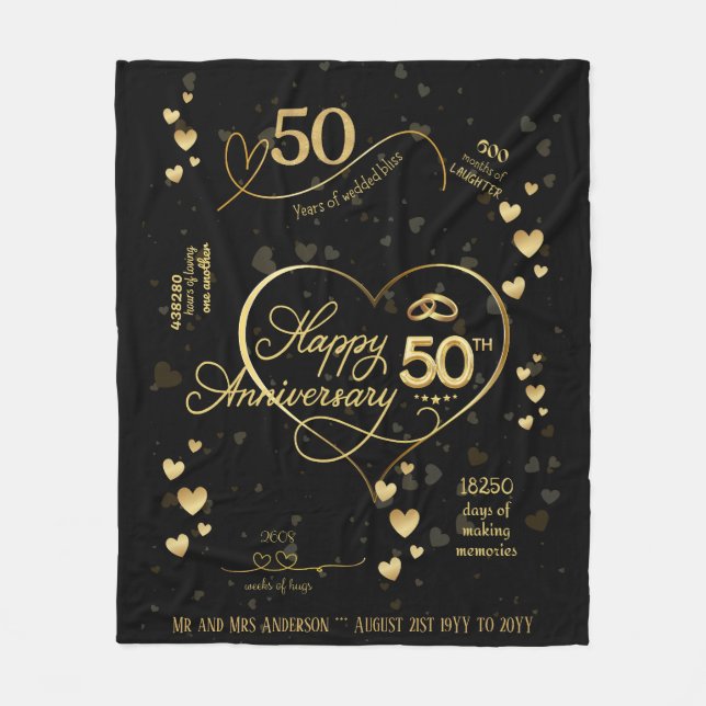 Personalized 50th Wedding Anniversary Milestone Fl Fleece Blanket (Front)