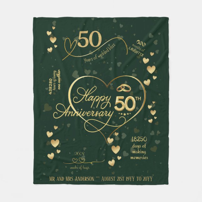 Personalized 50th Wedding Anniversary Milestone Fleece Blanket (Front)
