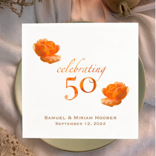 Personalized 50th wedding anniversary peach rose napkin