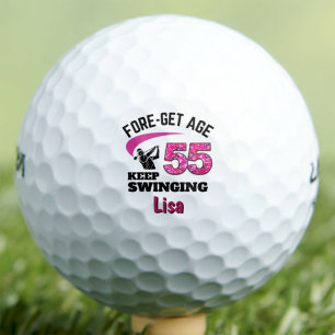 Personalized 55th Birthday Co-Worker Gift Pink Fun Golf Balls