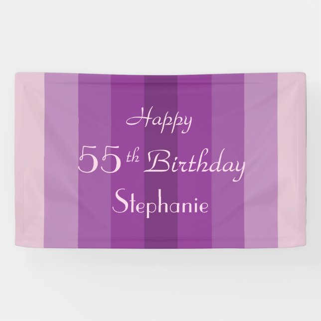 Personalized 55th Birthday Sign Purple Stripes (Horizontal)
