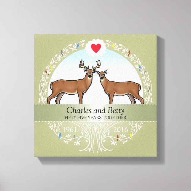 Personalized 55th Wedding Anniversary, Buck & Doe Canvas Print (Front)