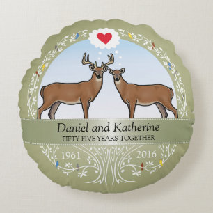 Personalized 55th Wedding Anniversary, Buck & Doe Round Pillow