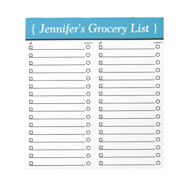 Personalized 5.5" x 6" Blue Grocery List Notepad (Front)