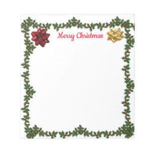 Personalized 5.5 x 6 Christmas Holley Garland Bows Notepad