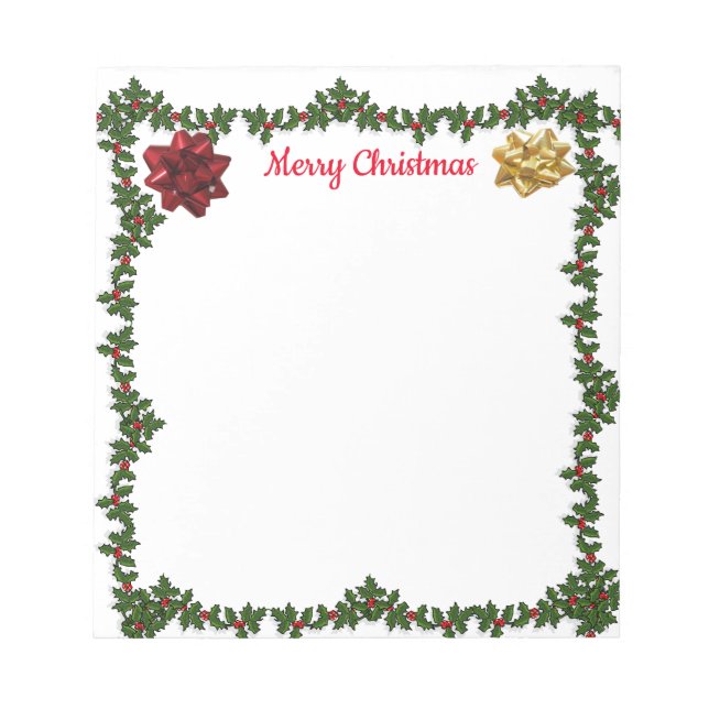 Personalized 5.5 x 6 Christmas Holley Garland Bows Notepad (Front)