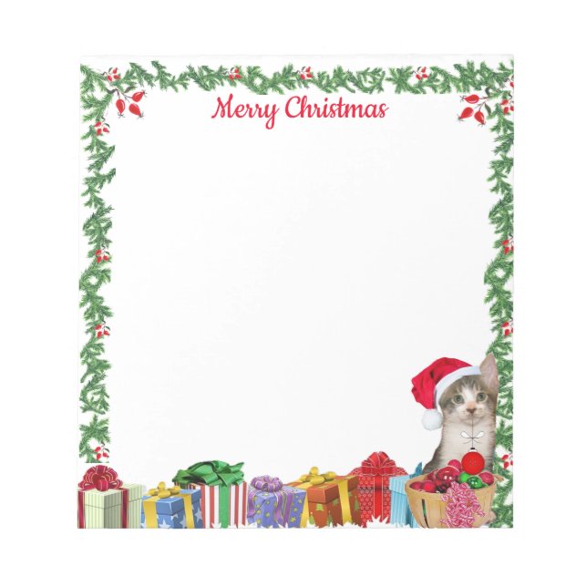 Personalized 5.5 x 6 Christmas Tito Tabby Cat  Notepad (Front)