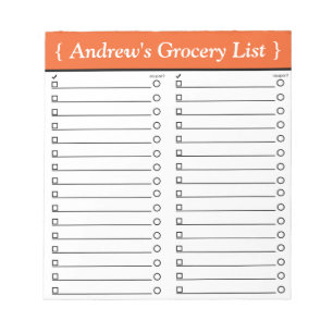 Personalized 5.5" x 6" Orange Grocery List Notepad
