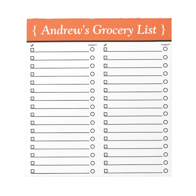 Personalized 5.5" x 6" Orange Grocery List Notepad (Front)