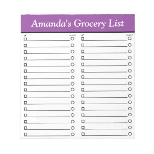 Personalized 5.5" x 6" Purple Grocery List Notepad
