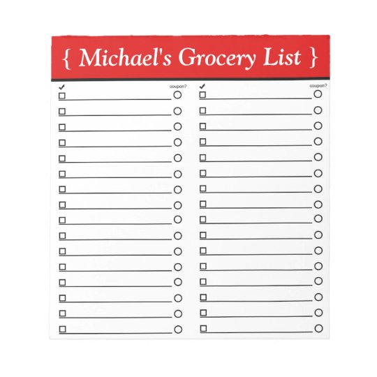 Personalized 5.5" x 6" Red Grocery List Notepad
