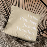 Personalized 5 Name Family Keepsake Throw Pillow<br><div class="desc">Are you looking for a beautiful way to keep your family close? Our Personalized Keepsake Throw Pillow is the ideal way to do just that! This stylish and cozy pillow features the names of you and your family - whether it's your husband, wife, kids, or even your pets - printed...</div>