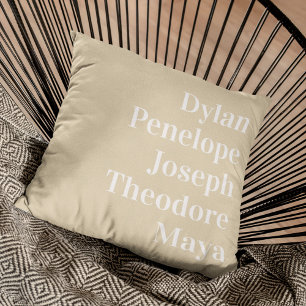 Personalized 5 Name Family Keepsake Throw Pillow