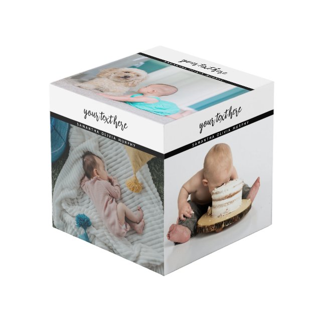 Personalized 5 Photo Baby Love & Name Memories Cube (Front Angled)