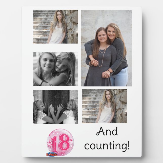 Personalized 5 Photo collage | 18th Birthday Plaque (Front)