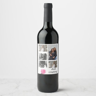 Personalized 5 Photo collage 18th Birthday Wine Label