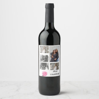 Personalized 5 Photo collage | 18th Birthday Wine Label