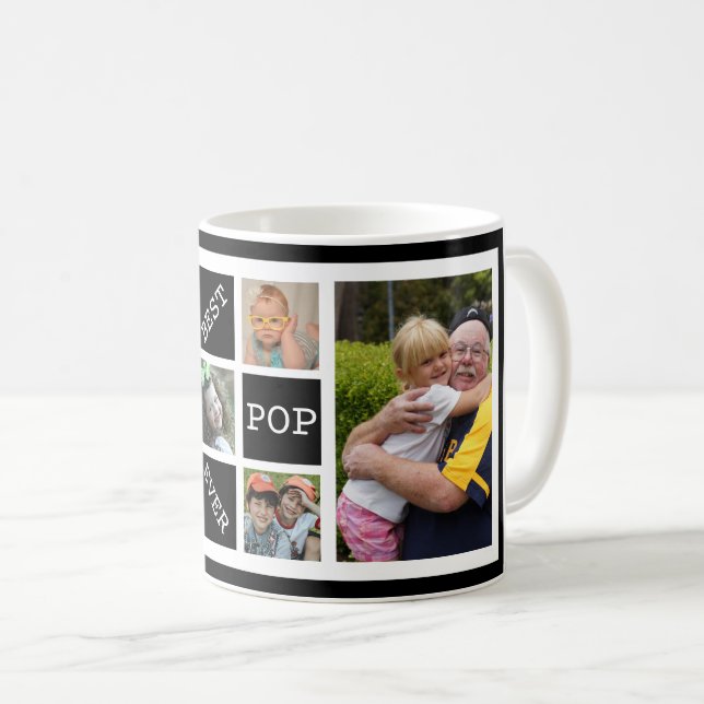 Personalized  5 Photo Collage Best Pop Ever Black Coffee Mug (Front Right)