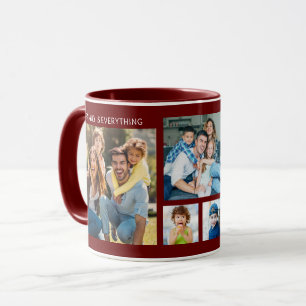 Personalized 5 Photo Collage Family Name Maroon Mug