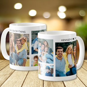 Personalized 5 Photo Collage Family Name White Coffee Mug