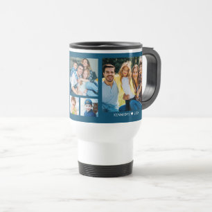 Personalized 5 Photo Collage Family Quote Blue Travel Mug
