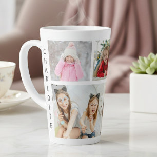 Personalized 5 Photo Collage Modern Name Latte Mug