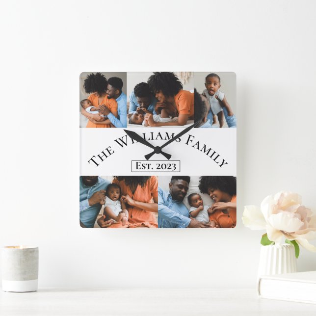 Personalized 5 Photo  Square Wall Clock (Home)