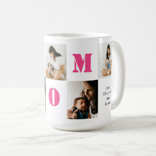 Personalized 5 Photos MOM Pink Heart Coffee Mug