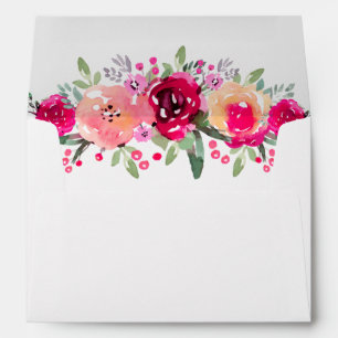 Personalized 5 x 7 Watercolor Pink Garden Flowers Envelope