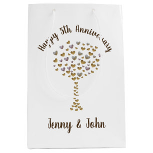 Personalized 5th wood wedding anniversary medium gift bag