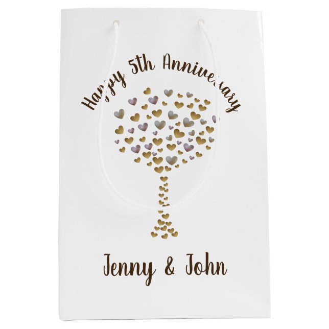Personalized 5th wood wedding anniversary medium gift bag (Front)