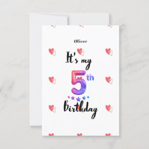 Personalized 5th Year Birthday invitation Card