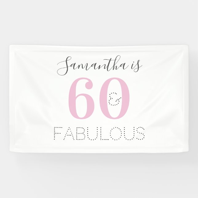 Personalized 60 and fabulous Modern Pink Birthday Banner (Horizontal)