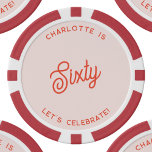 Personalized 60 Sixty Sixtieth Birthday Poker Chips<br><div class="desc">A modern chic typography design in orange and blush pink to celebrate your landmark sixtieth birthday in style.  Change the text to personalize.</div>