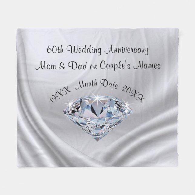 Personalized 60th Anniversary Blanket with Diamond (Front (Horizontal))