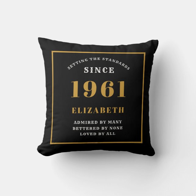 Personalized 60th Birthday 1961 Elegant Chic Black Throw Pillow (Front)
