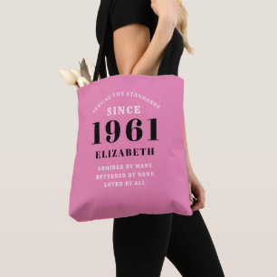 Personalized 60th Birthday 1961 Elegant Chic Pink Tote Bag