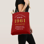 Personalized 60th Birthday 1961 Elegant Chic Red Tote Bag<br><div class="desc">60th birthday tote bag. Easily customize the text of this born in 1961 Red "Standards" shopping bag using the template provided. Part of the setting standards range cards and gifts.</div>