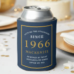Personalized 60th Birthday 1966 Elegant Blue Gold Can Cooler<br><div class="desc">Celebrate a milestone 60th birthday with a touch of personalized elegance! This Custom Blue and Gold Can Cooler is the perfect party favour or gift, blending practical use with beautiful, bespoke design. Key Features: Customizable Milestone Design: Features a timeless design with the celebratory year (1966 in the example) and Name...</div>
